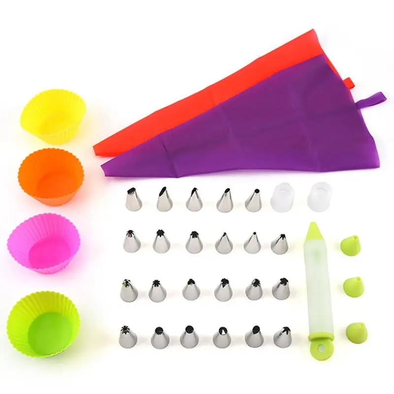 

24 Pcs Cake Decorating Kits Silicone Icing Piping Cream Pastry Bags Stainless Steel DIY Cakecup Nozzle Decor Tool Kitchen Gadget