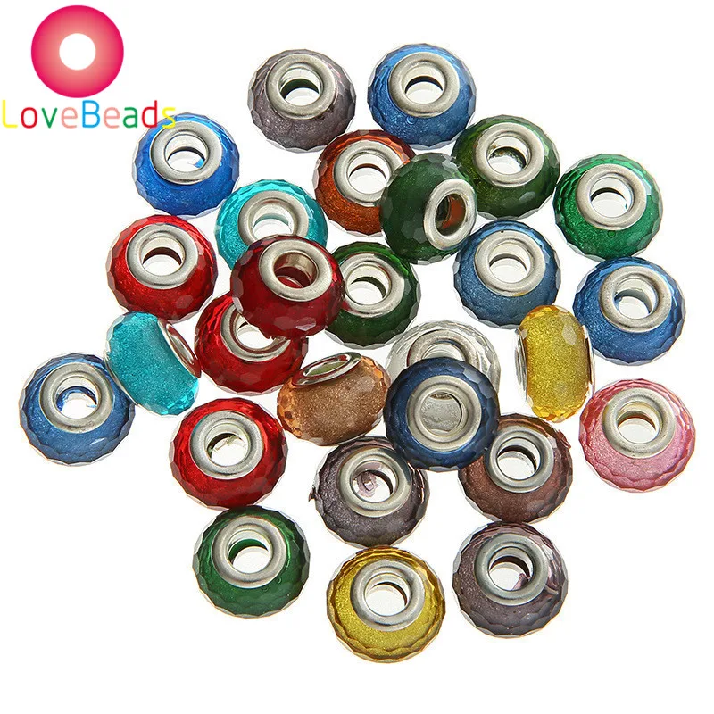 

10Pcs Mixed Color Glitter Handmade Resin Murano Charms Big Hole Spacer Beads Fit Pandora Bracelet Bangle Chain Jewelry Necklace