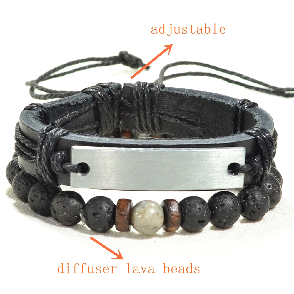 Мужской кожаный браслет из нержавеющей стали браслеты натуральных бусин