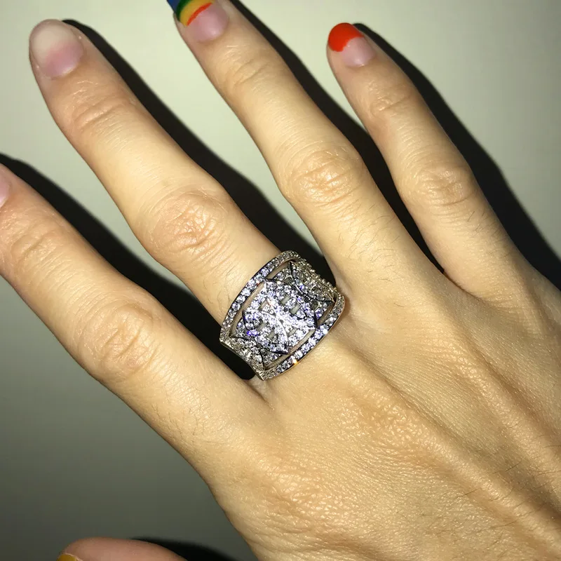 S925 стерлингового серебристый цвет ААА микро-инкрустация кольцо для женщин Anillos