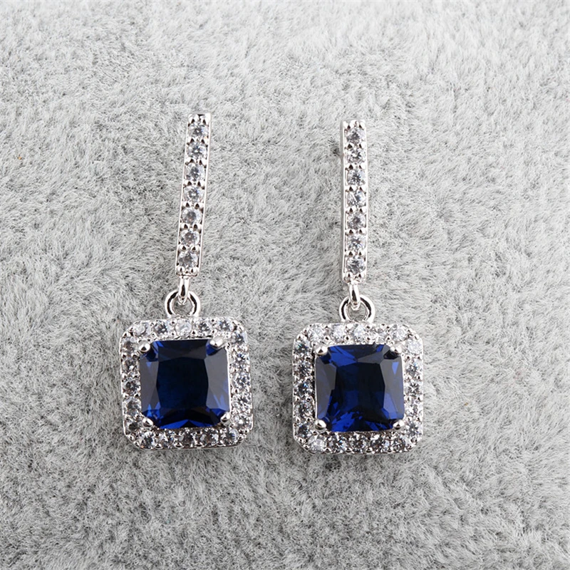 

S925 Silver Needle Earrings For Women 2020 Trend European American Copper Alloy Blue AAA Zircon Exquisite Fashion Long Eardrop
