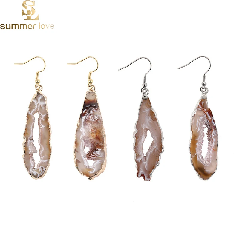 Женские серьги-подвески с натуральным сердоликом винтажные золотой окантовкой