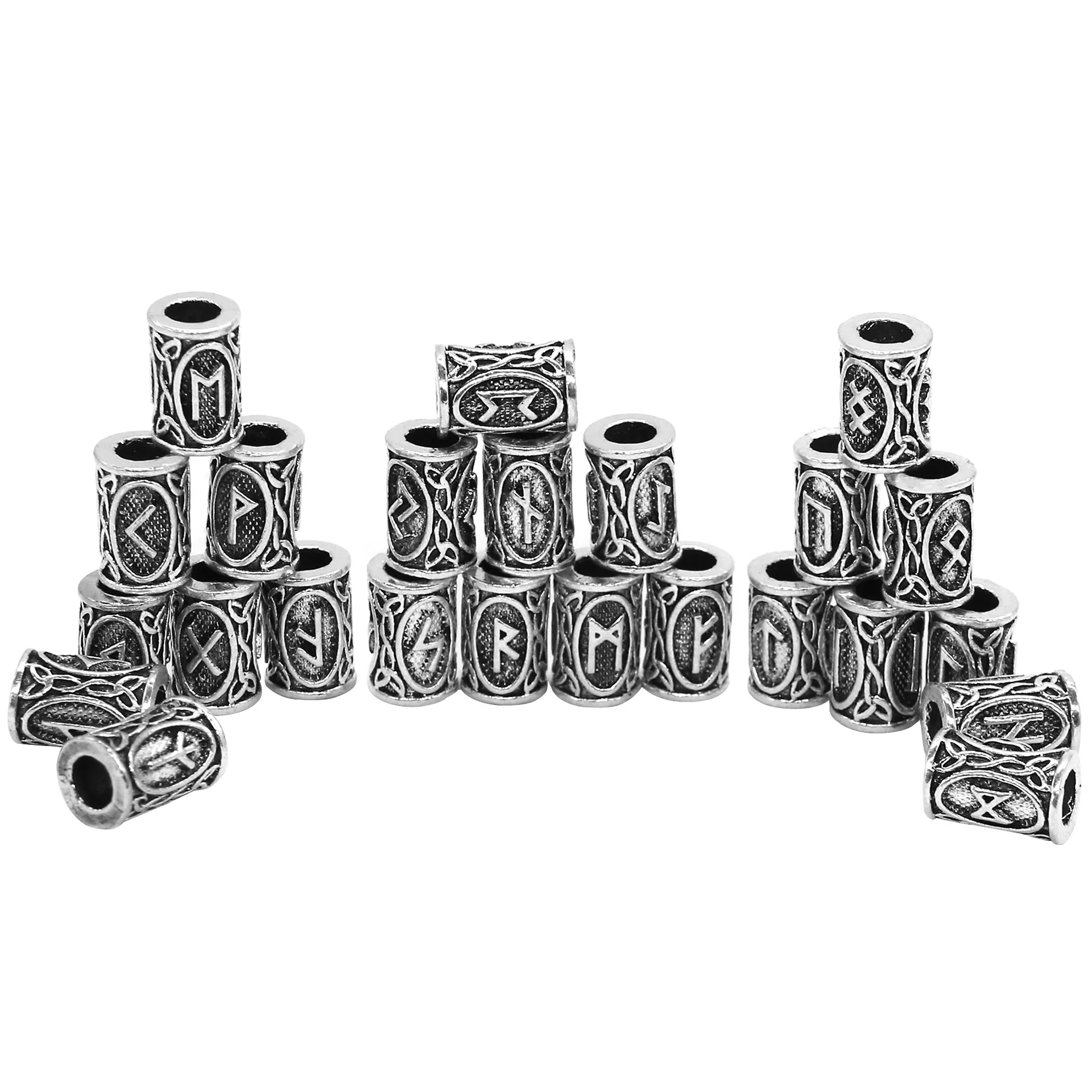 

24pcs Silver Brozen Hair Braid beard Dreadlock Beads rings tube Viking Rune Pattern Design for Hair Styling Accessories