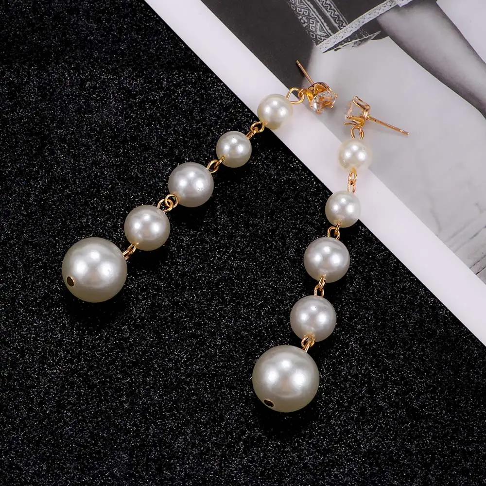 Лидер продаж элегантные длинные висячие серьги с большим жемчугом и кисточками