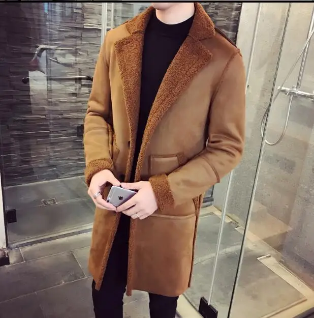 2019 зимняя мужская мода длинный мех один замшевый жакет Мужчины плюс бархат