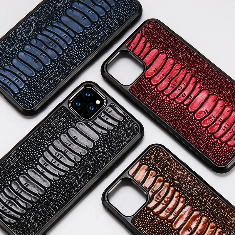 Роскошный чехол из натуральной коровьей кожи со страусиными ножками для Apple iPhone 13