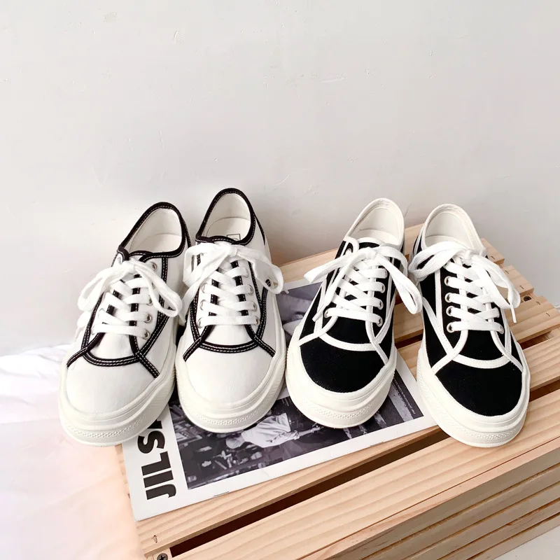 

Low Top White Canvas Shoes Women Casual Sneakers Flat Breathable Lace Up Woman Vulcanized Shoes Tennis Female Spring Autumn New