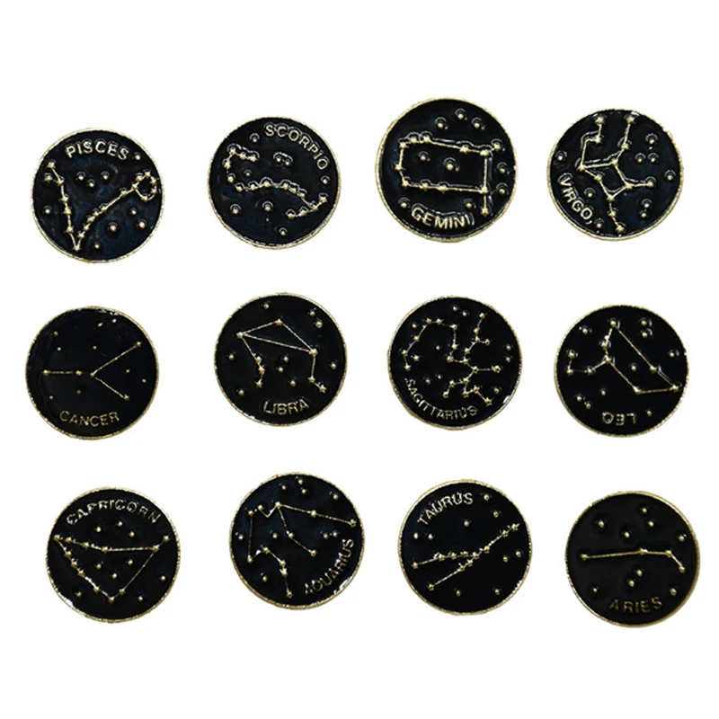 

Creative 12 Constellation Badge Star Zodiac Sign Horoscope Leo Libra Virgo Enamel Brooch Personality Lapel Backpack Pins Jewelry