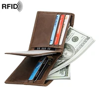 genuine leather mens wallet rfid crazy horse leather short wallet anti demagnetization retro leisure money pure