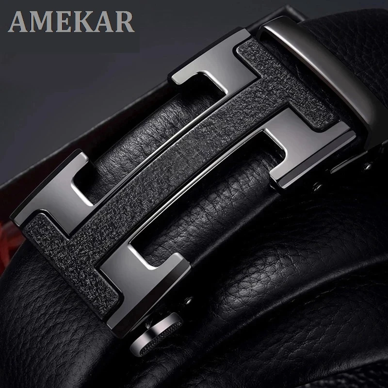 

Brand-Name Genuine leather automatic buckle top layer cowhide belt pure men's business pants belt H-shaped belt buckle Men Belt