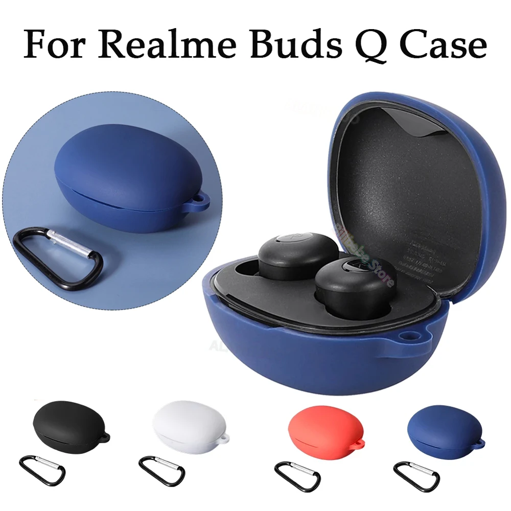 

Silicone Case For realme Buds Q TWS Wireless Earphone Protective Cover Shell With Metal Hook