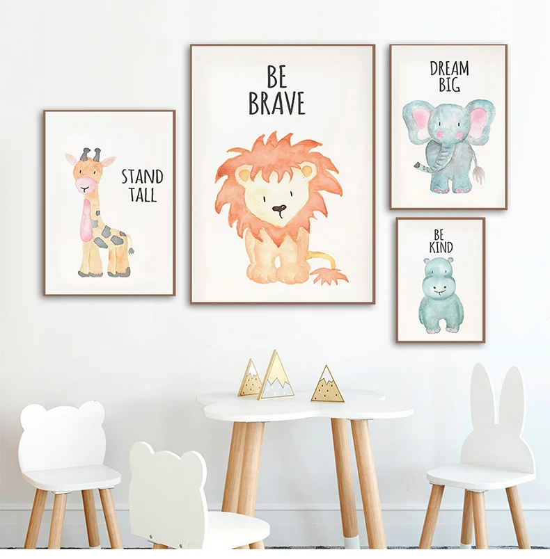 

Nursery Wall Art Watercolor Giraffe Zebra Monkey Inspirational Quote Poster Print Canvas Painting Picture Baby Kids Room Decor