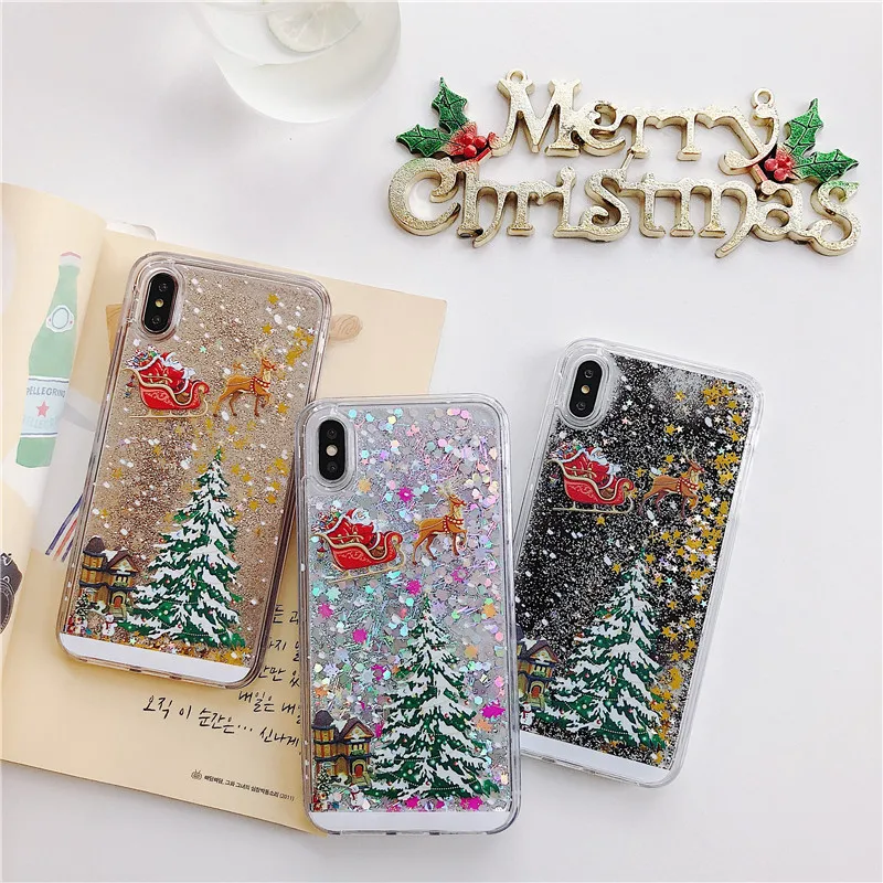 Чехол Санта Клаус лося для iPhone 7 8 Plus X XS Max XR чехол Рождественский зыбучий песок