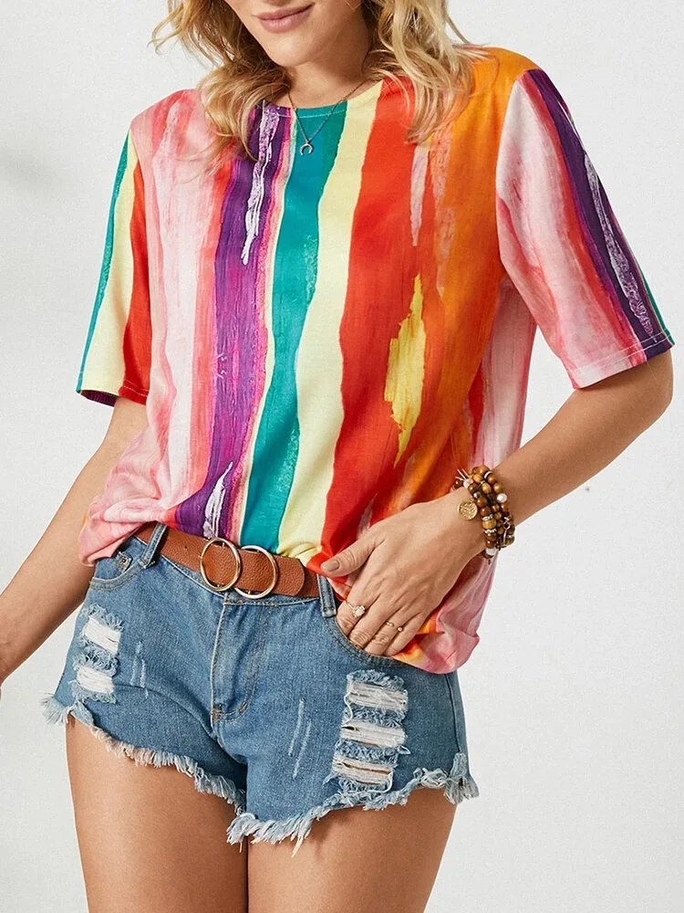 

Футболка женская с круглым вырезом и принтом, повседневный Свободный Топ оверсайз с коротким рукавом, модная одежда