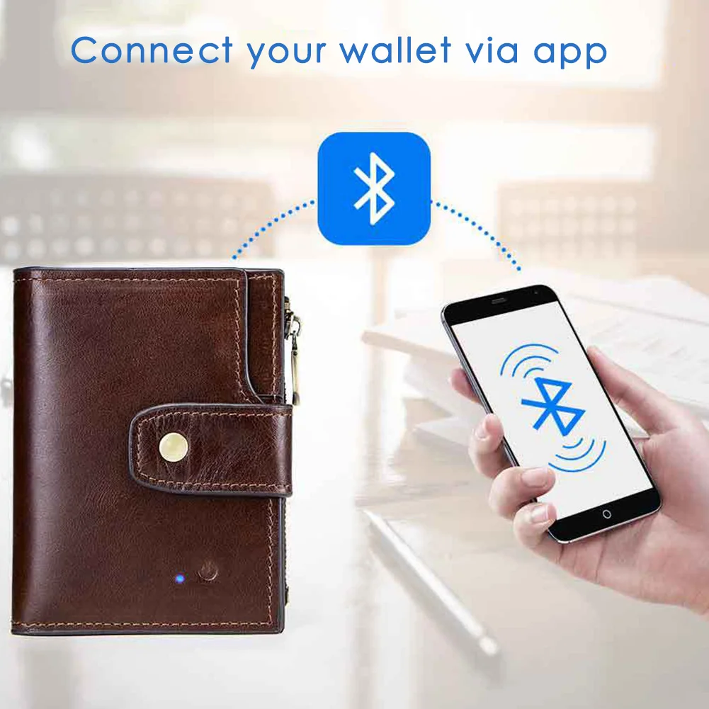 Мужской умный кошелек с защитой от потери, кошелек с функцией Bluetooth, RFID, Ретро стиль, большой емкости, популярный