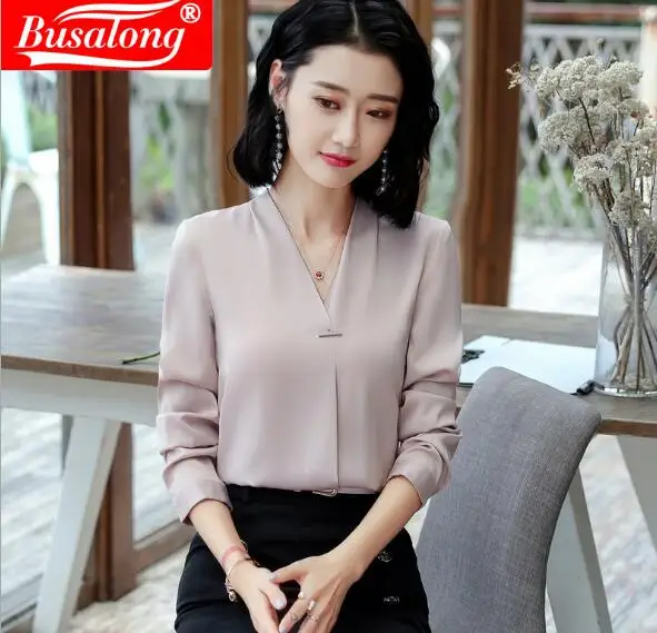 Белый светильник синий цвет модные сексуальные шифоновые блузки с v-образным