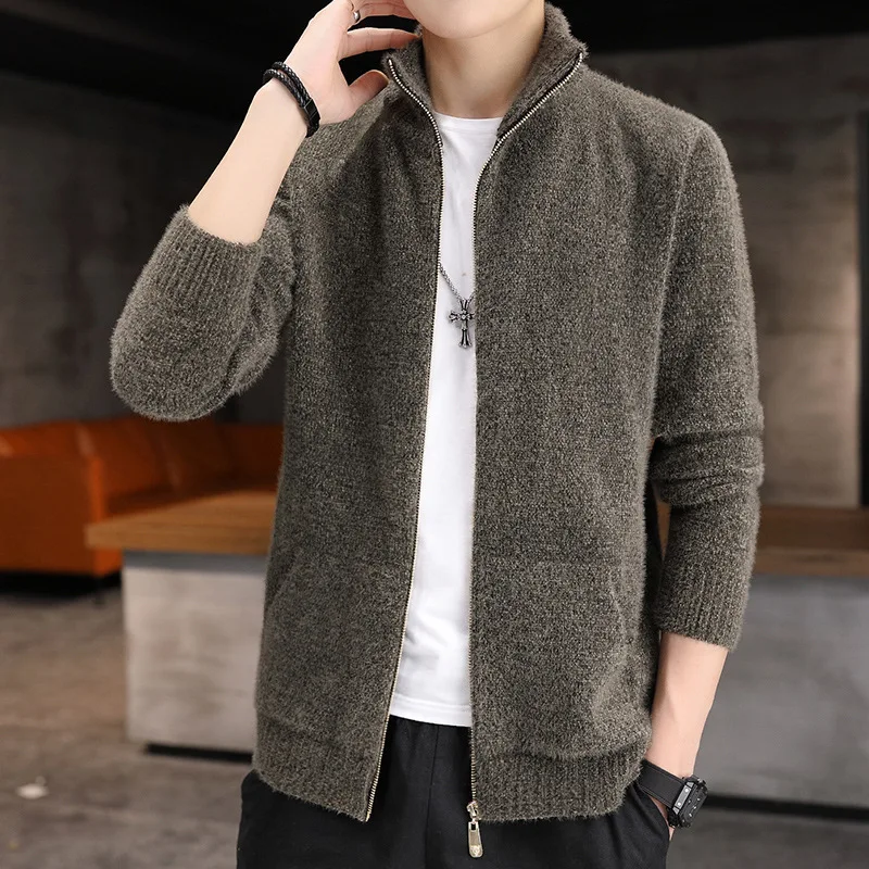 Men's brand autumn winter knitted cardigan jacket 2021men fashion casual solid color ferret knitted jacket cardigan sweater coat