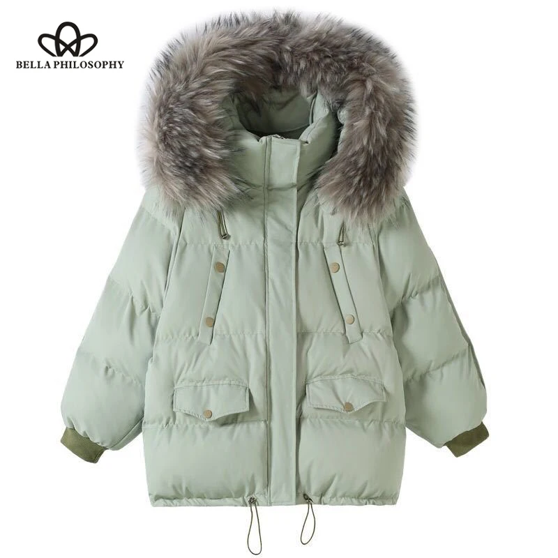 Women Winter Jacket Parkas Big Fur Collar Hooded Coat 2022 New Causal Long Sleeve Thicken Loose Female Solid Parkas Coat