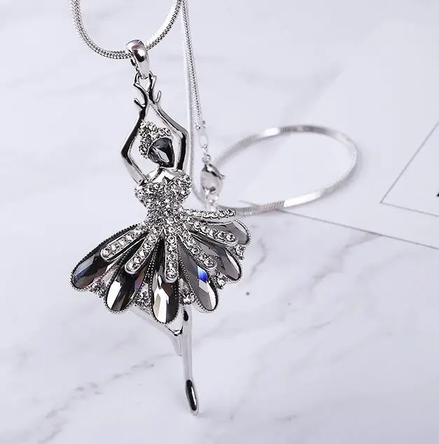 

C984 Korean Alloy Long Sweater Chain & Necklace New Ballet Girl Design Simulated Crystal Pendant For women