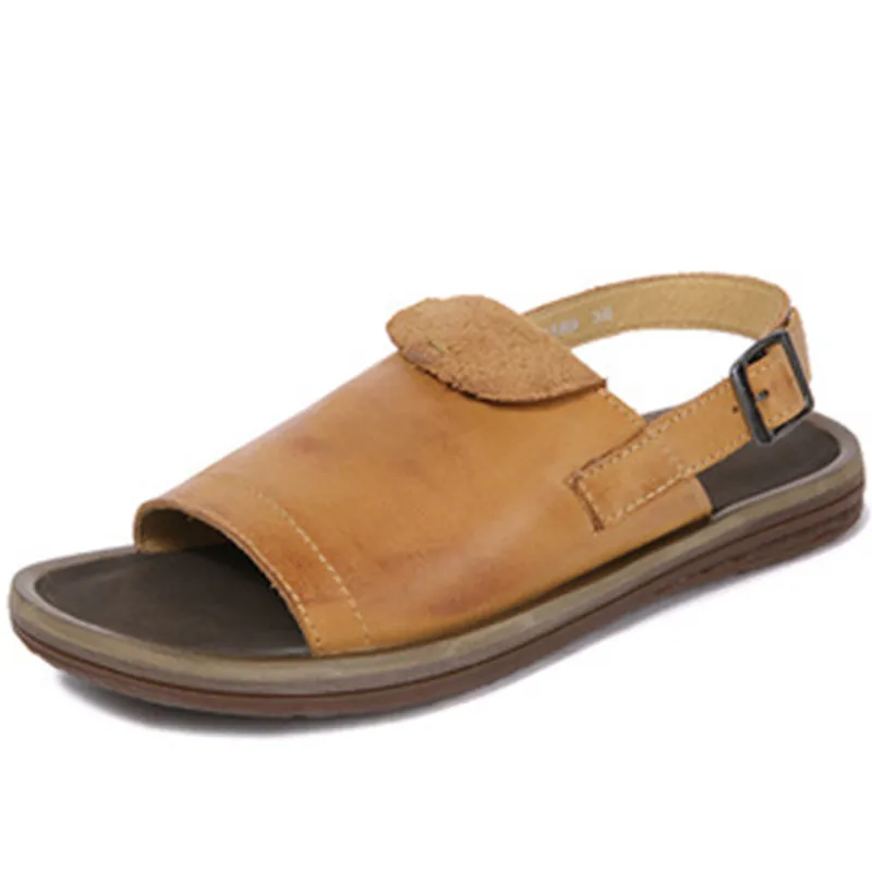 

Johnature Women Sandals Genuine Leather Ladies Shoes Retro Casual Buckle Strap Sewing Flat With Handmade Concise Summer Sandals