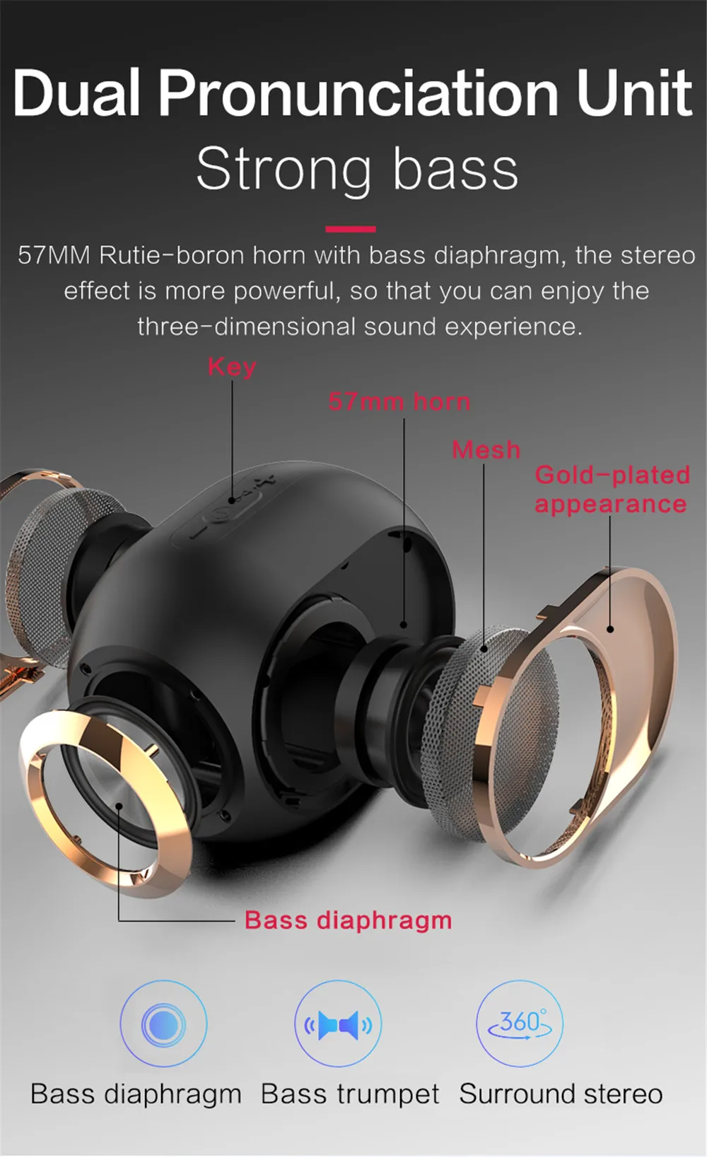 HYASIA TWS Wireless Bluetooth Speaker Portable Box Outdoor Speaker Bluetooth 5.0 Subwoofer Support USB FM Radio AUX TF Handsfree