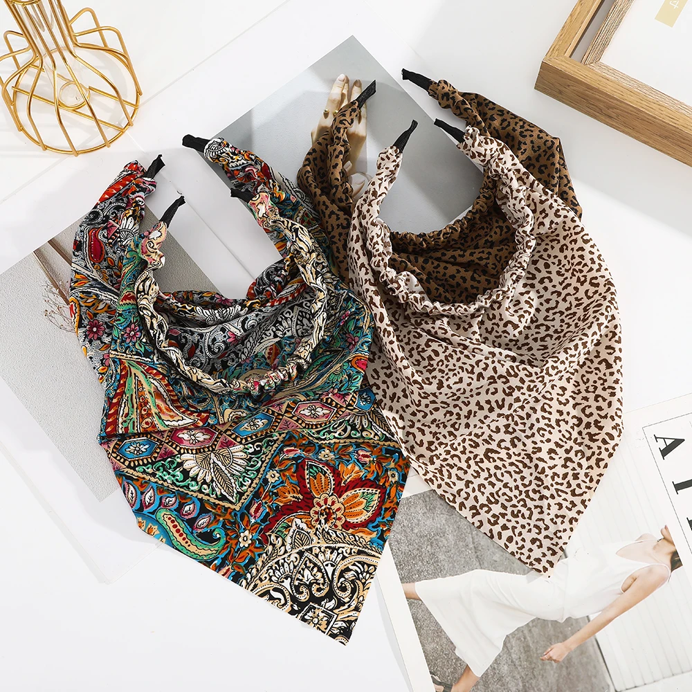 

AWAYTR New Bohemian Print Bandanas Floral Hair Bands for Women Girls Square Scarf Turban Headband Hair Accessories Headwear