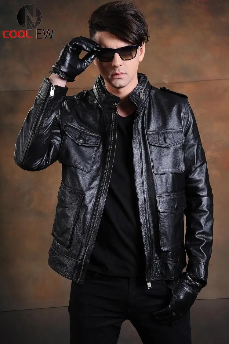 Free shipping.Brand quality M65 cowhide jacket,men's classic genuine leather coat.black slim hunting leather clothes.