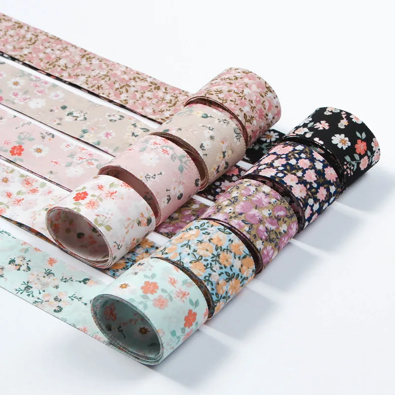 Floarl Chiffon Fabric Ribbon Printed Both Sides Layering Craft Bias Tape For DIY Material Packaging Bowknot Hair Accessories