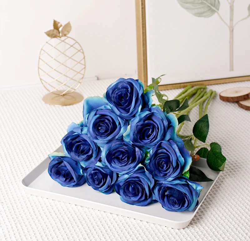 Erxiaobao Brand New Gradient Rose Artificial Flowers High Quality Fake Silk Wedding Flower for Home Living Room Decoration