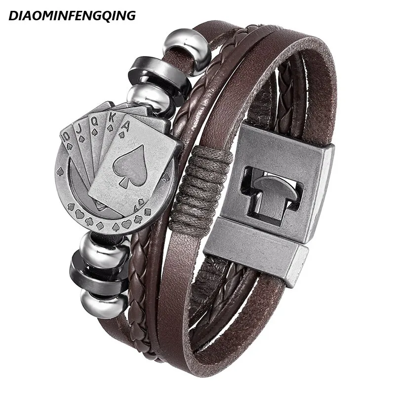 

2020 Men's Vintage Playing Cards, Lucky Vintage Leather Bracelet Raja Vegas Glamour Multilayer Woven Ladies, Pulseira Masculina
