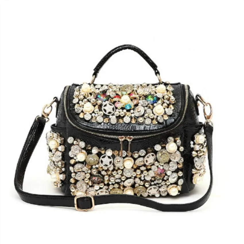 Роскошная женская сумка ручной работы с бисером Сумочка на плечо со стразами
