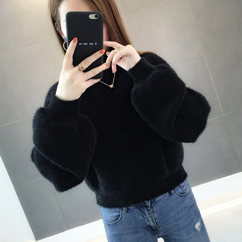 Короткий свитер с высоким воротом бархатный пуловер кашемировый для женщин