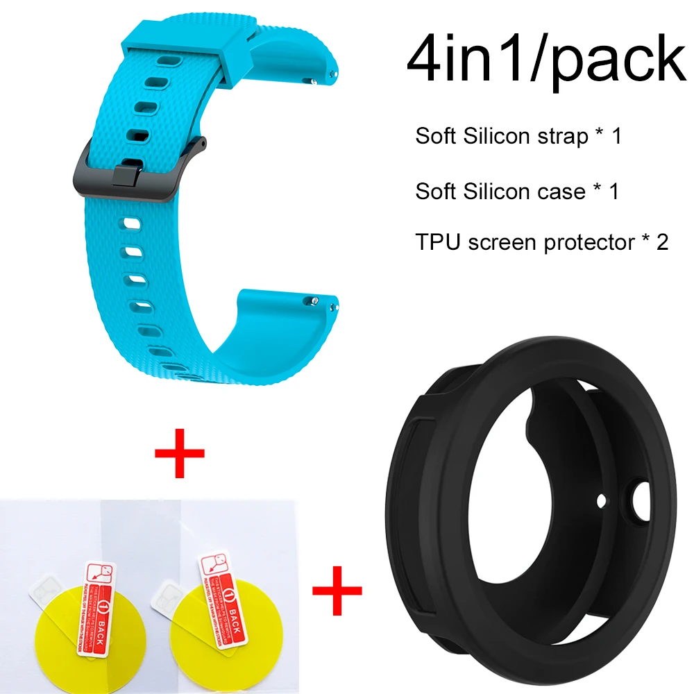 Sky Blue-Black case 4в1 умные часы аксессуары для Garmin Vivoactive3 Ремешок Браслет мягкий силиконовый браслет для Vivoactive 3 Чехол пленка для экрана - Цвет: Sky Blue-Black case