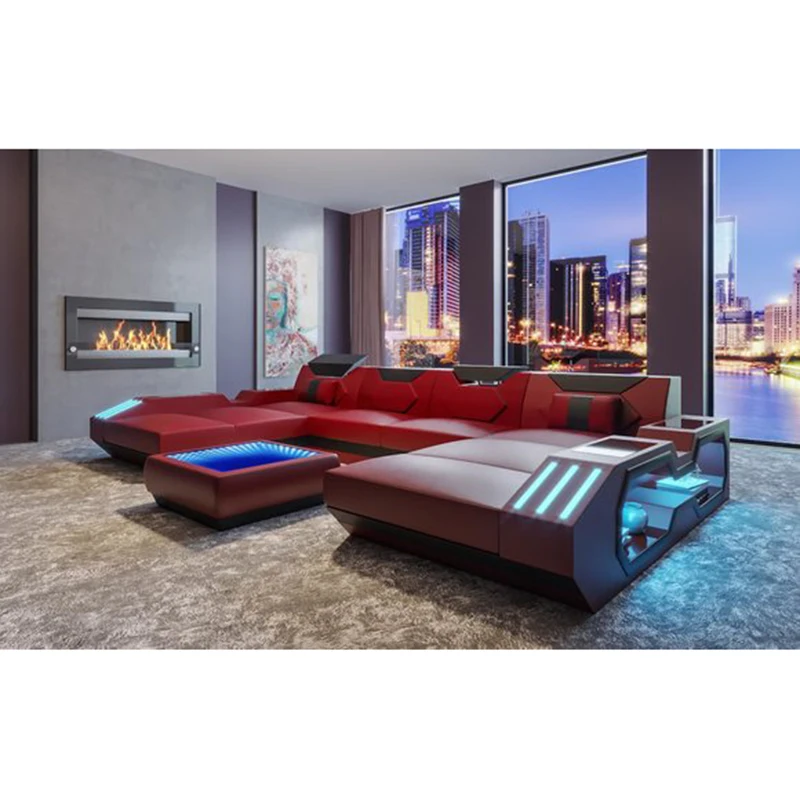 Многофункциональный диван для гостиной кожаный с usb и светодиодный