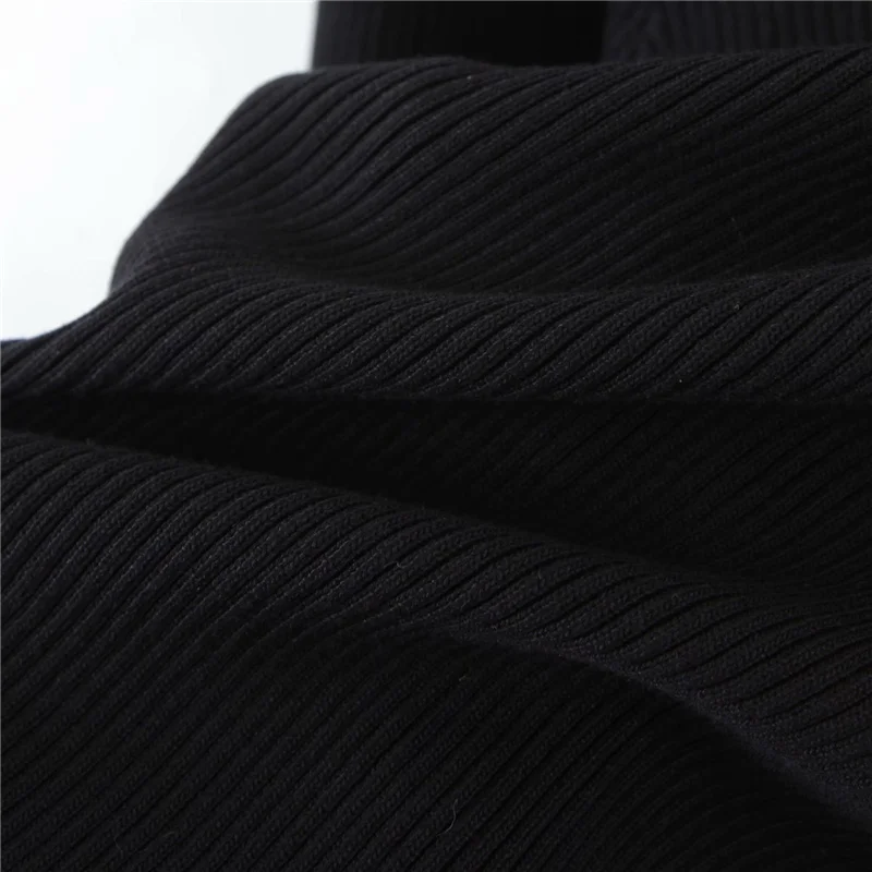 

Woman Elegant Black Irregualr Elasticity Sweater 2021 Spring Female Solid One Shoulder Knit Tops Ladies Basic Slim Sweaters