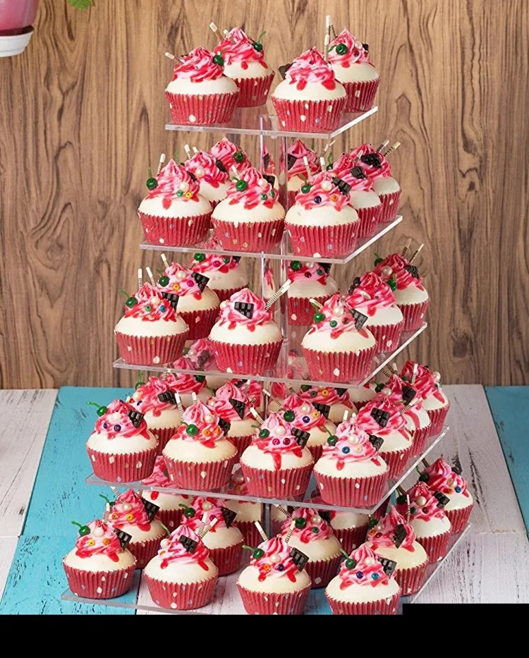 

5-Tier Square Acrylic Cake Showing Stand Wedding Party Fruit Rack Cake Rack Cake Stand