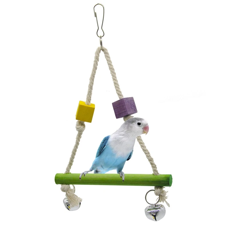 

Wooden Bird Swing Toy Cotton Rope Parrot Chew Toy Bead Design Parakeet Perch Bird Cage Hanging Toy Pet Stand Bird Accessories