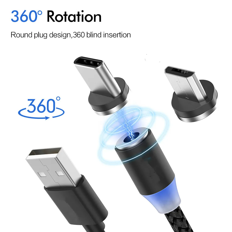Магнитный USB кабель 2 м 4 А Micro Type C светодиодный светящийся магнитная лента Cabo для