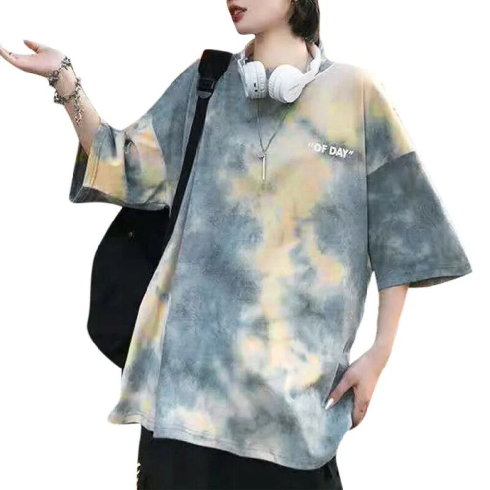 

Women Loose Short Sleeve Tie Dye T-shirt Summer Tee Oversized Casual Blouse Tops