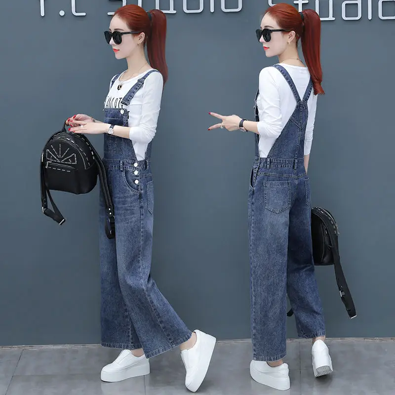 

Overalls Denim Overalls Women Korean Version of Loose Jumpsuit Women 2021 Spring and Autumn New Cropped Trousers Casual Pants