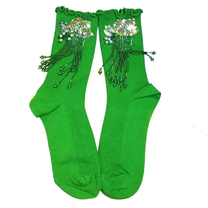 Sokken Calcetines Mujer Original Designer Tide Brand Personality For Creative Three-dimensional Flower Sequins Fashion Female