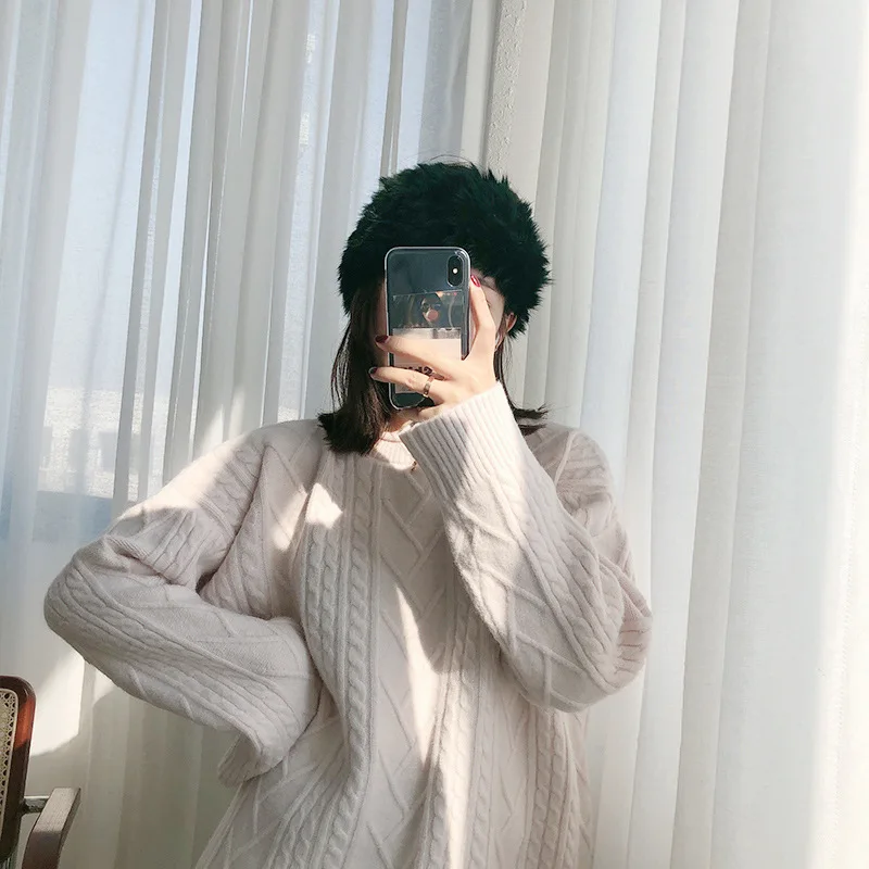 

2020 Winter New Christmas Red Twist Long Sleeve Sweater Women Korean Loose Pullover