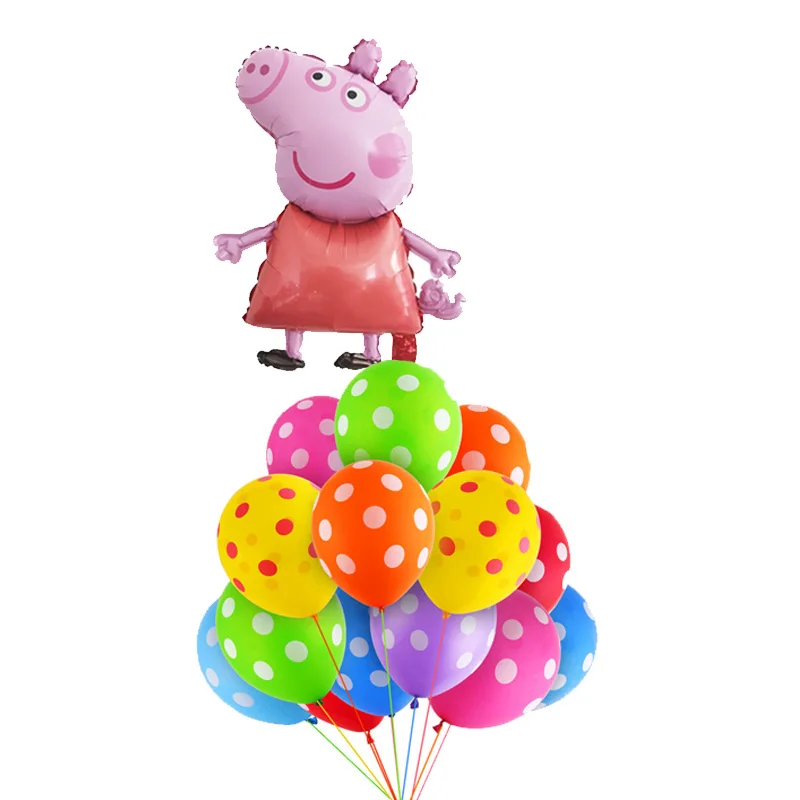 red peppa pig 11 шт. Свинка Пеппа фольги Воздушные шары в горошек шар детский душ шарики на день рождения подарок вечеринка по случаю Дня Рождения украшения Детские игрушки Свинка Пеппа Джордж - Цвет: red peppa pig