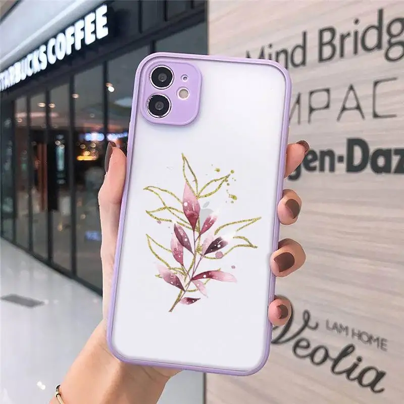 

Pink gold flower pattern Phone Cases matte transparent For iphone 7 8 11 12 plus mini x xs xr pro max cover