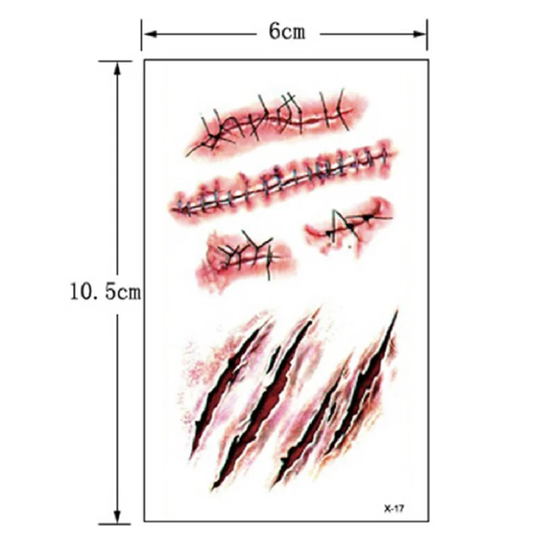 Татуировка на Хэллоуин с зомби шрамами искусственная кусочка кровавый макияж