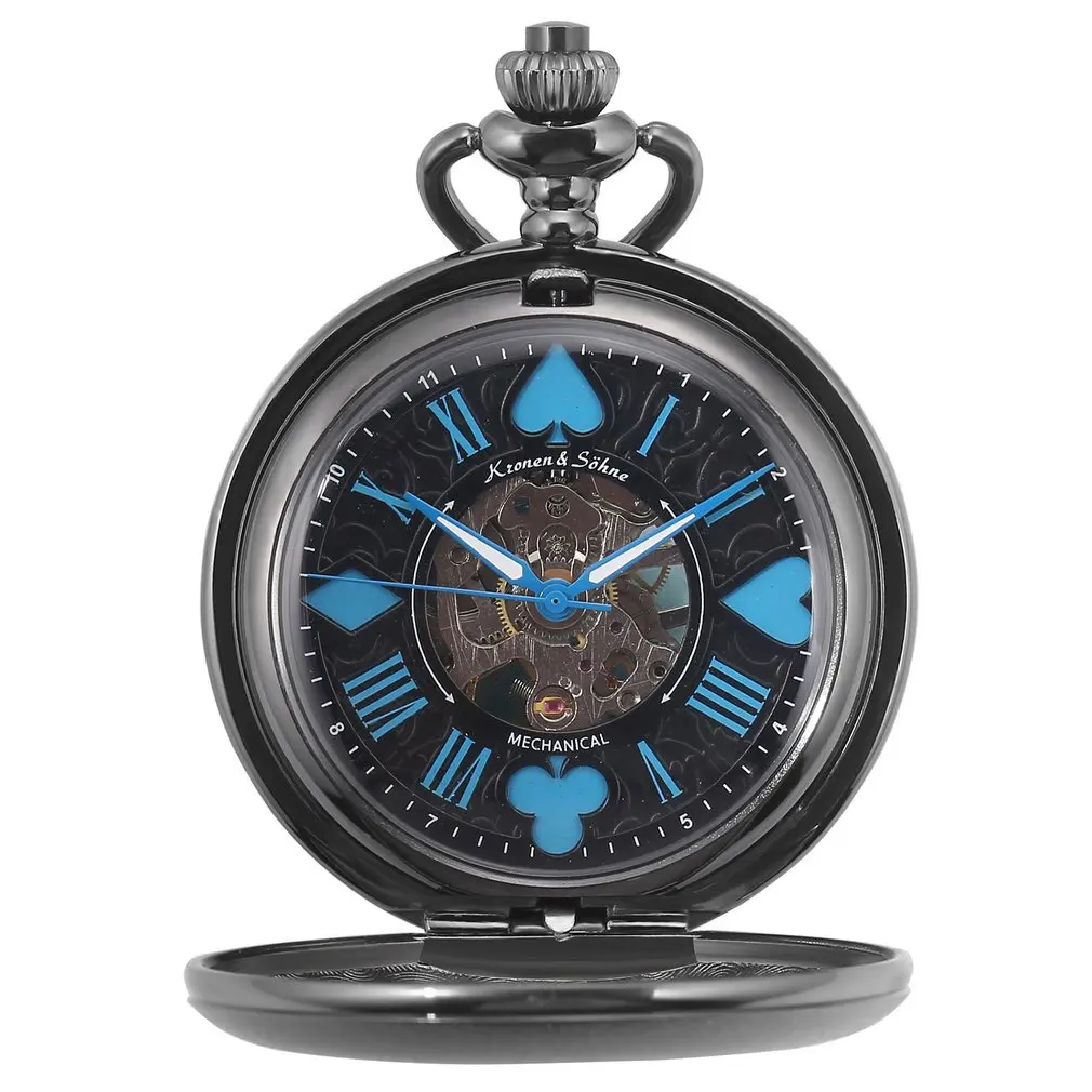 КС Скелет покерный Дизайн Золотой Охотник Механические карманные часы винтажные