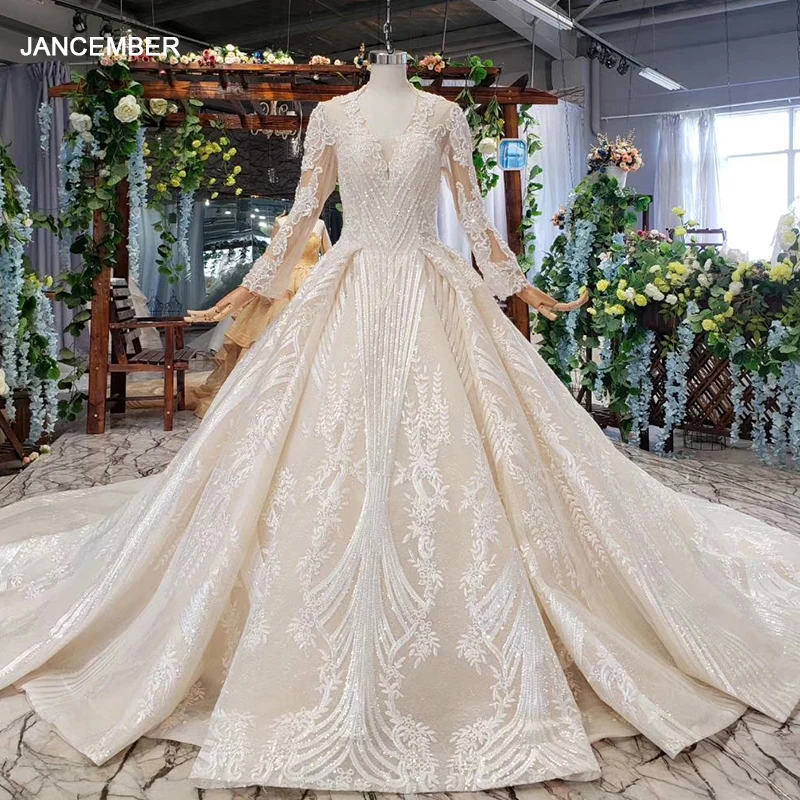 HTL584 Роскошная свадебная одежда 2019 блестками v образный вырез легкий кремовый