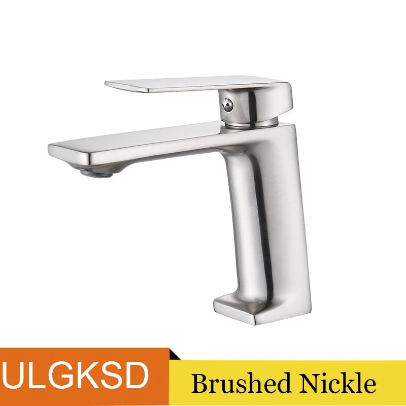 Brushed Nickle ULGKSD латунный Смеситель для ванной комнаты, умывальник для туалета, смеситель для горячей и холодной воды, с одной ручкой, на одно отверстие, на бортике - Цвет: Brushed Nickle