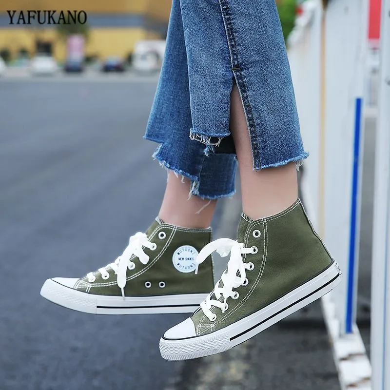 Women High-top Canvas Shoes Lovers Comfortable Sneakers Vulcanize Casual Chaussure Lace-up Ladies Trainers Footwear | Обувь