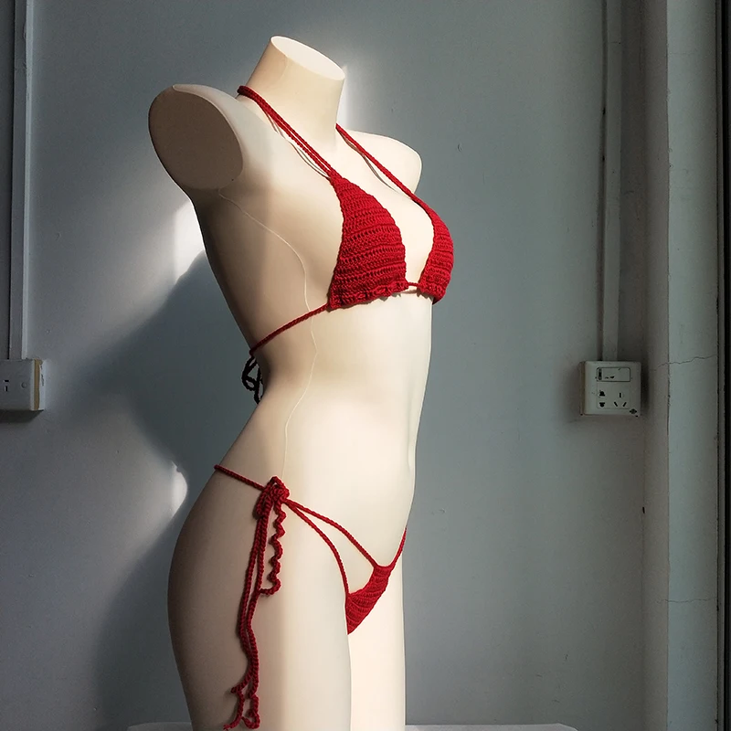 100% ручная работа вязаный крючком микро купальник женский Экстремальный мини